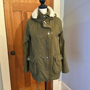 BP green canvas and fleece lined jacket with hood, xs
